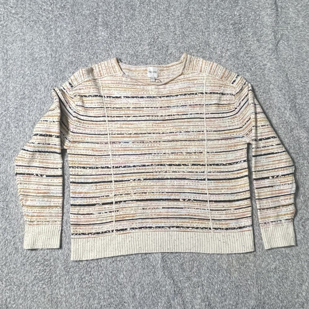 NIC+ZOE Sweater Womans Large Pink Multi Striped Crew Neck Long Sleeve
